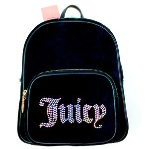 JUICY COUTURE Obsession Backpack Black Licorice Bling Logo Rhinestones Bag NWT